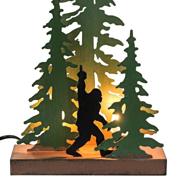 Rustic Metal Rude Bigfoot In Forest Accent Lamp Decorative Sasquatch Home Decor - Picture 2 of 10